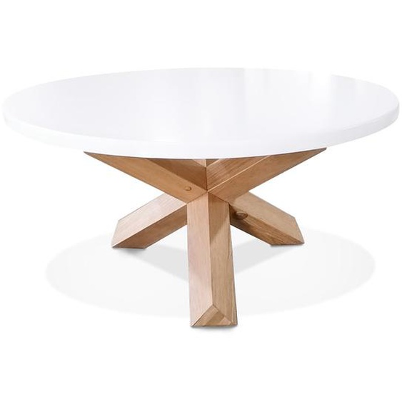 Table basse de salon ronde MARVEL blanche et chêne massif - Ø 80 cm