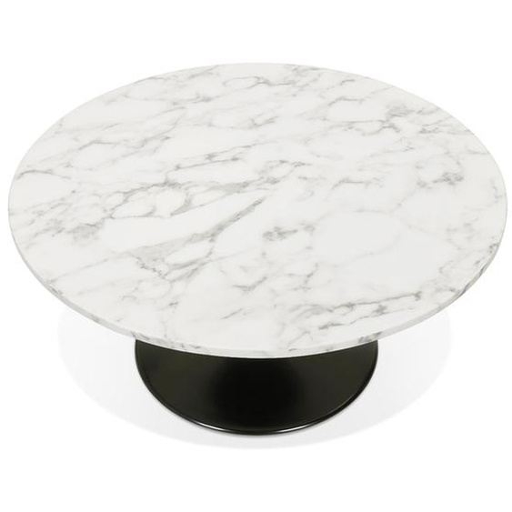 Table basse de salon URSUS MINI en pierre blanche effet marbre avec un pied central noir