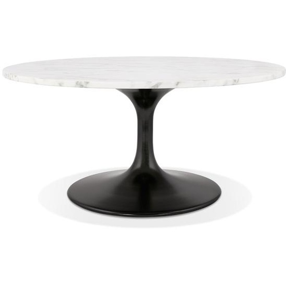 Table basse de salon URSUS MINI en pierre blanche effet marbre avec un pied central noir