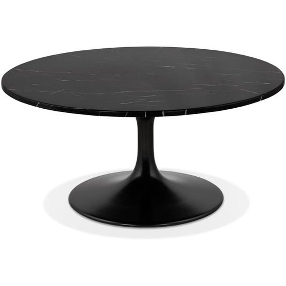 Table basse de salon URSUS MINI noire en pierre effet marbre avec un pied central