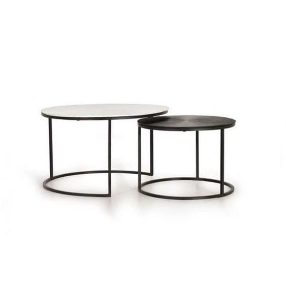 Table Basse - DECORATION DAUTREFOIS - Lot de 2 - Métal Bronze-Fer - Noir-Blanc - Style Industriel