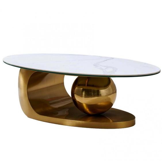 Table basse design BOWL GOLD 120 base métal doré plateau marbre blanc