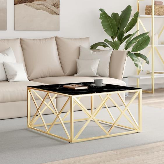 Table basse doré 80x80x40 cm acier inoxydable et verre