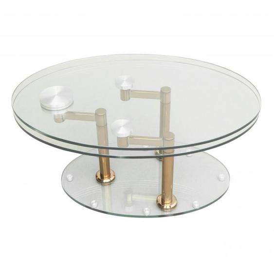 Table basse DOUBLE COOPER à plateaux pivotants en verre et piétement cuivre