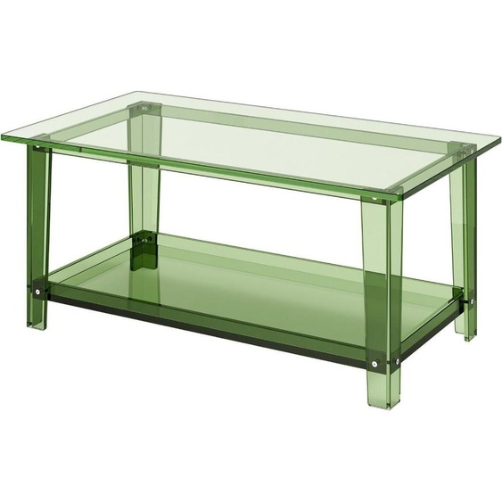 Table basse en acrylique, table centrale à 2 niveaux avec étagère de rangement, bureau basse rectangulaire moderne en acrylique, idéal pour la salle à manger, lîlot de cuisine, le restaurant, le bureau, 50 x 80 x 40 cm (vert)