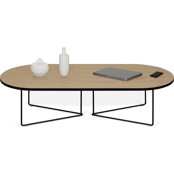 Table basse en chêne et métal noir, 136 x 60 x 36