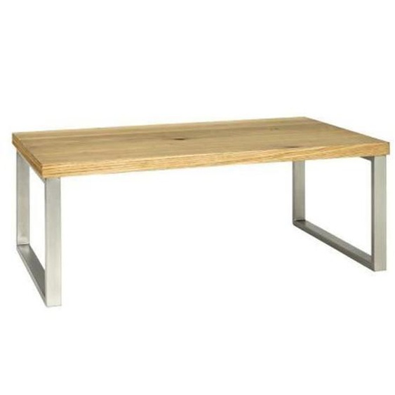 Table basse en inox et MDF coloris chene-optique inox - Dim : L100 x P60 x H38 cm
