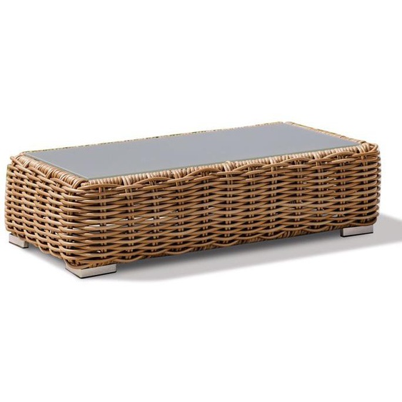 Table basse en résine tressée marron et plateau verre