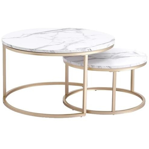 Table basse en texture de marbre, design rond, combinaison 2 en 1, 80cm et 60cm