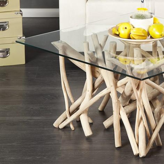 Table basse en verre avec bois flotté - Clay