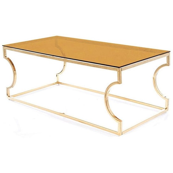 Table basse en verre Kairo A 120 x 60 x 40 cm, couleur ambre et doré