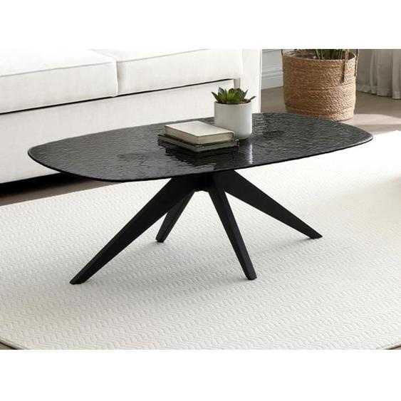 Table basse en verre trempé bullé et métal - Noir - LEGRIO de Maison Céphy