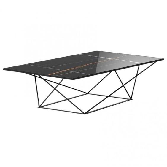 Table basse EVOQUE structure acier couleur noir - plateau verre Sahara noir