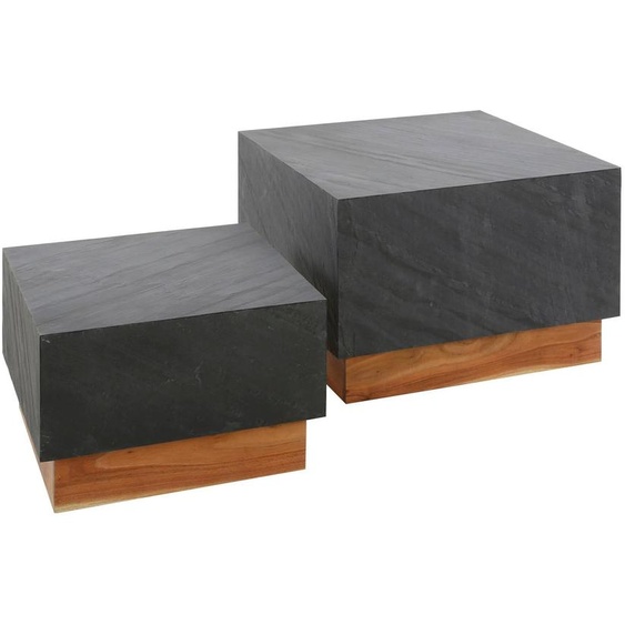 Table basse FURNLUX Blox anthracite et acacia 58 cm (2 pièces) / Couleur principale : noir / Dimensions : 58 x 40 x 58 cm
