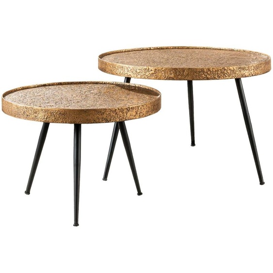 Table basse FURNLUX dorée métallisée et noire 74 cm (2 pièces) / Couleur principale : doré / Dimensions : 74 x 50 x 74 cm