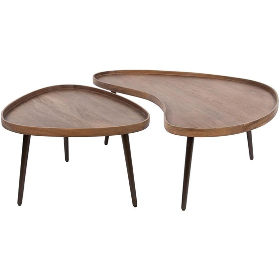 Table basse FURNLUX en acacia sculpté et noir 103 cm (2 pièces) / Couleur principale : marron / Dimensions : 103 x 37 x 55 cm