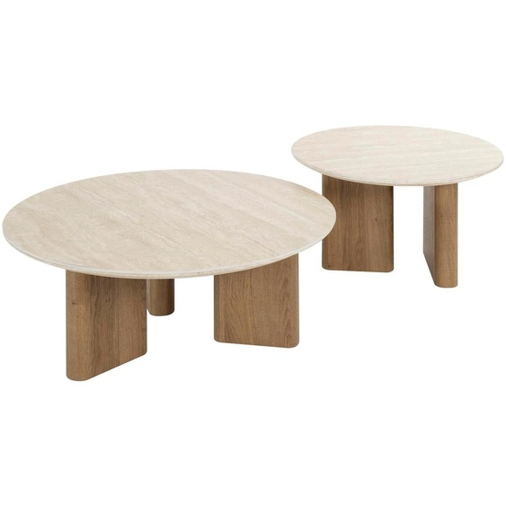 Table basse FURNLUX Romano beige et chêne 76 cm (2 pièces) / Couleur principale : beige / Dimensions : 76 x 30 x 76 cm