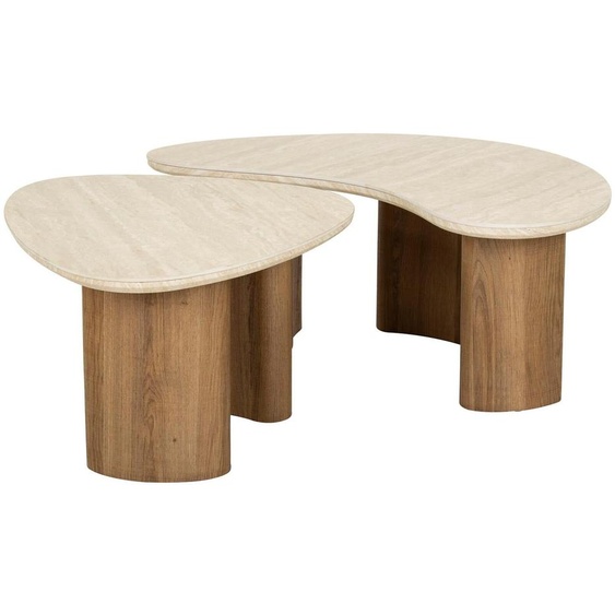 Table basse FURNLUX Romano beige et chêne 88 cm (2 pièces) / Couleur principale : beige / Dimensions : 88 x 36 x 44 cm