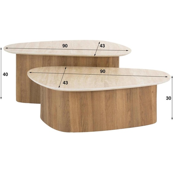Table basse FURNLUX Romano beige et chêne 90 cm (2 pièces) / Couleur principale : beige / Dimensions : 90 x 40 x 43 cm