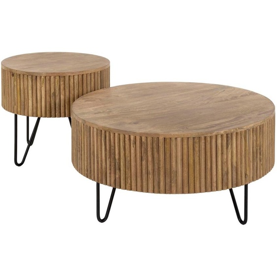 Table basse FURNLUX Wave sable marron et noir 80 cm (2 pièces) / Couleur principale : marron / Dimensions : 80 x 38 x 80 cm