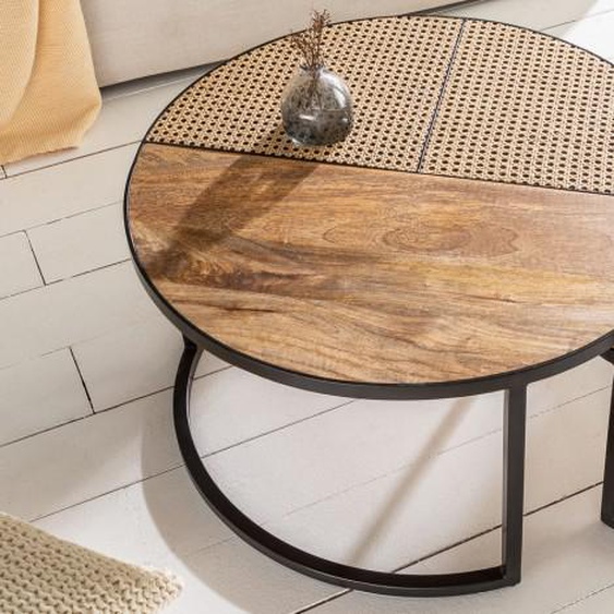 Table basse gigogne bois et cannage - Molly