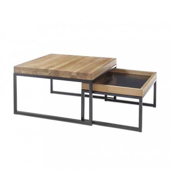 Table basse gigognes LUCON chêne massif pieds noir