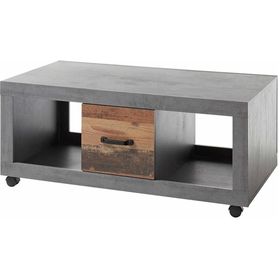 Table basse INDIANA 115 x 60 cm oxyde de béton / aspect vieux bois