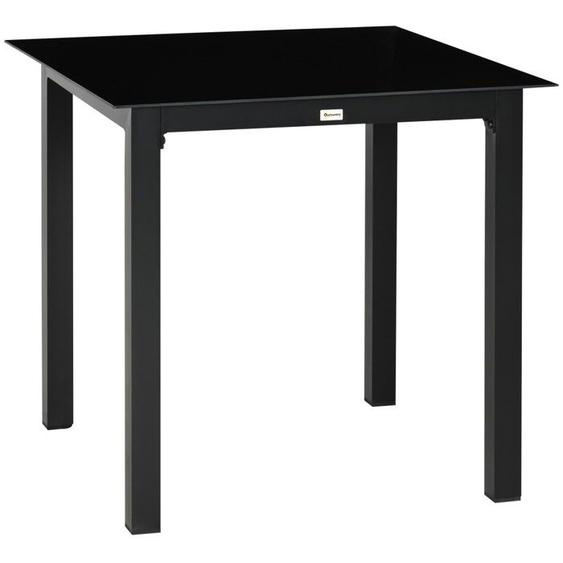 Table basse jardin carrée 80x80cm verre trempé aluminium noir - idéale balcon terrasse 4 personnes