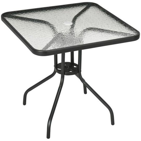 Table Basse Jardin - Carrée Métal Noir 76x76cm Résistante Intempéries Avec Trou Parasol Idéale Terrasse/jardin/balcon