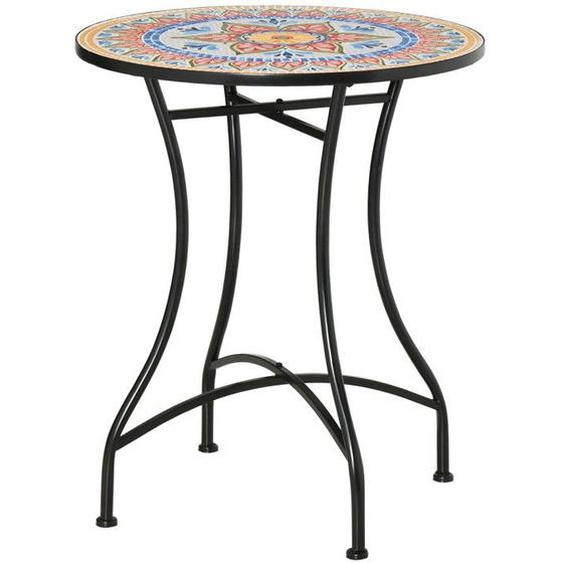 Table Basse Jardin - Ronde Mosaïque Céramique 60cm (rouge&bleu&blanc) Style Bistro Métal Pour Terrasse