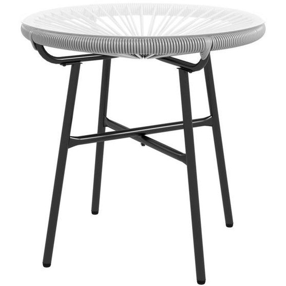 Table Basse Jardin - Ronde Rotin 50x50x50cm Plateau Verre Noir&gris Style Bistro Pour Terrasse&balcon