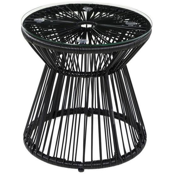 Table Basse Jardin Ronde Tambour Creux Plateau Verre Noir - Design Moderne pour Extérieur Balcon Terrasse