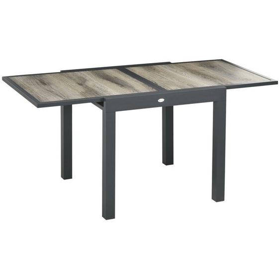 Table Basse Jardin - Table Extensible 160x80x75cm Aluminium Aspect Bois (beige&gris) Pour Terrasse&balcon&jardin