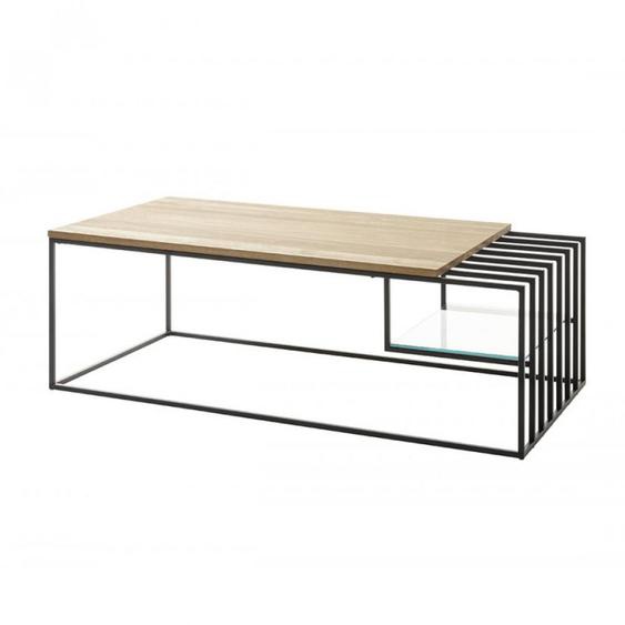 Table basse JULLY chêne massif huilé et métal noir