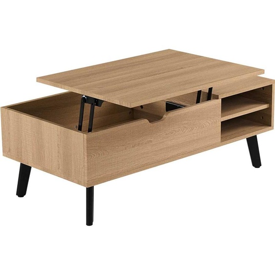 Table basse Justine - 120x60x45cm - réglable - avec étagère -Reproduction chêne