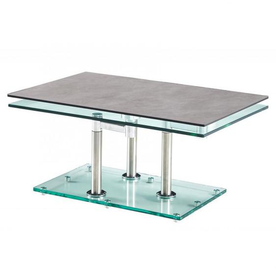 Table basse MATCH CERAMIQUE CIMENT 2 plateaux pivotants en verre piétement acier