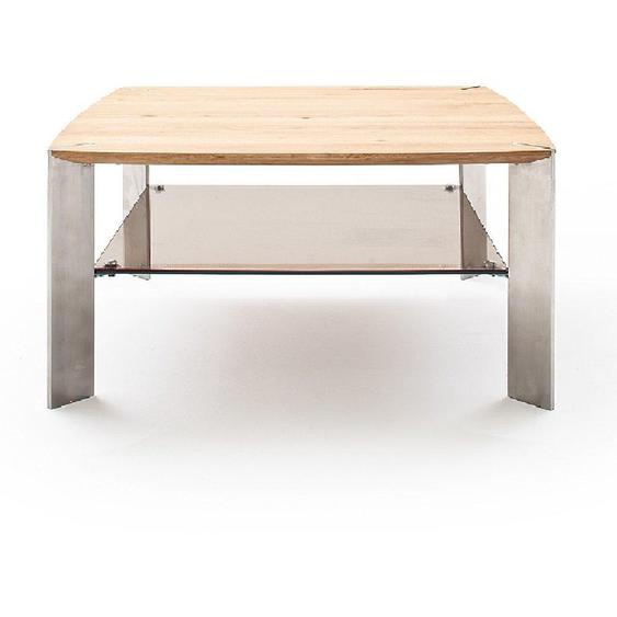 Table basse NEVERS en bois de chêne massif huilé et acier 80 x 80 cm