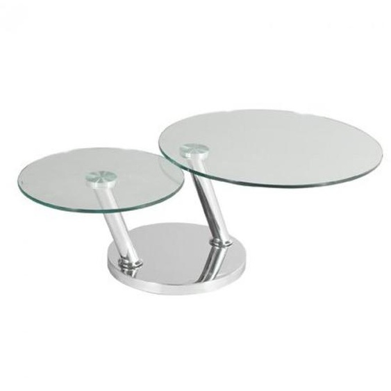 Table basse OPTION à doubles plateaux pivotants en verre trempé et pieds en acier chromé