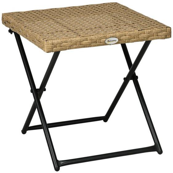 Table basse - Outsunny - style cosy chic - pliable - châssis en métal époxy - résine tressée - 40 x 40 x 40 cm - bois naturel