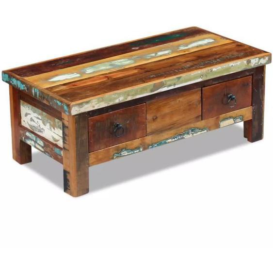 Table basse - OVONNI - Bois de récupération - 90 x 45 x 35 cm - Laqué - Vintage