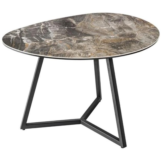 Table basse PETRANO 70 cm effet pierre taupe – Plateau céramique et verre trempé