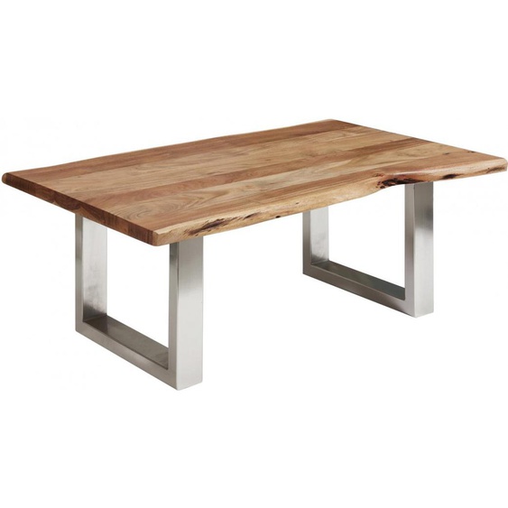 Table basse rectangulaire acacia massif pieds carrée métal chromé