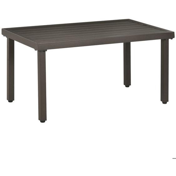 Table basse rectangulaire de jardin plateau à lattes pieds réglables dim. 91L x 51l x 46H cm acier marron 91x51x46cm Marron