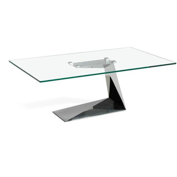 Table basse rectangulaire en verre et base en acier inoxydable