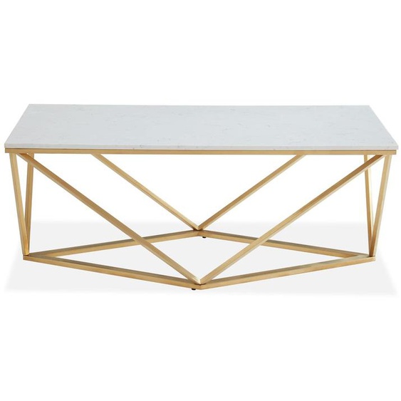 Table basse rectangulaire marbre blanc & métal doré