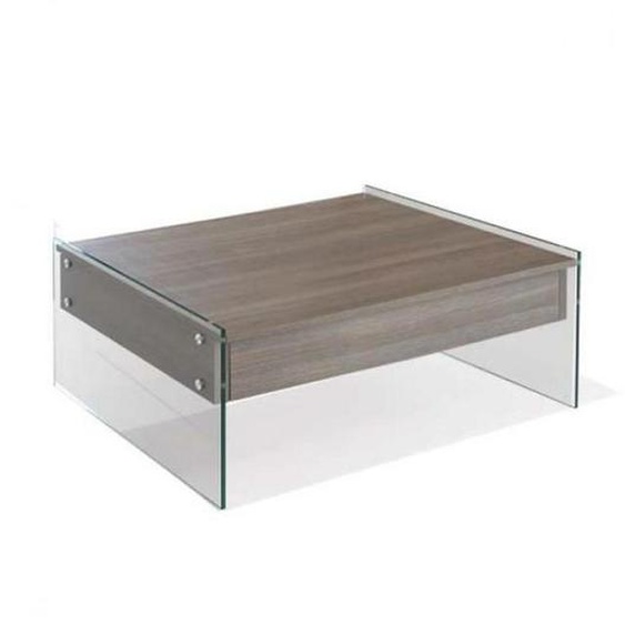 Table basse relevable BELLA 80x80cm coloris noyer piétement en verre