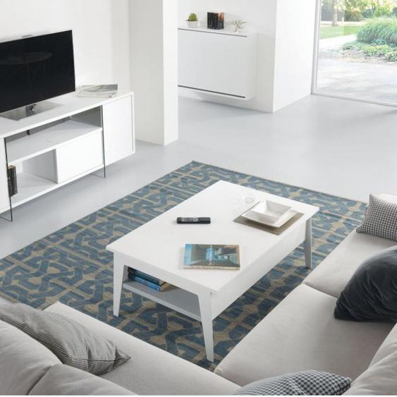 Table basse relevable blanc mat  BRIGHTON avec piétement blanc 110x70cm