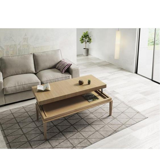 Table basse relevable DEMOS 140 x 60 x 41 cm  pieds bois clair plateau chêne