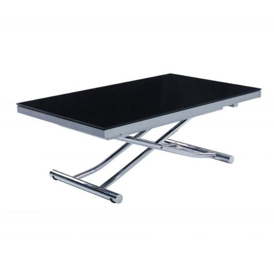 Table basse relevable et extensible NEWJUMP verre noir pied chromé