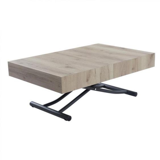 Table basse relevable extensible ALBATROS design chêne ancien pied gris graphite